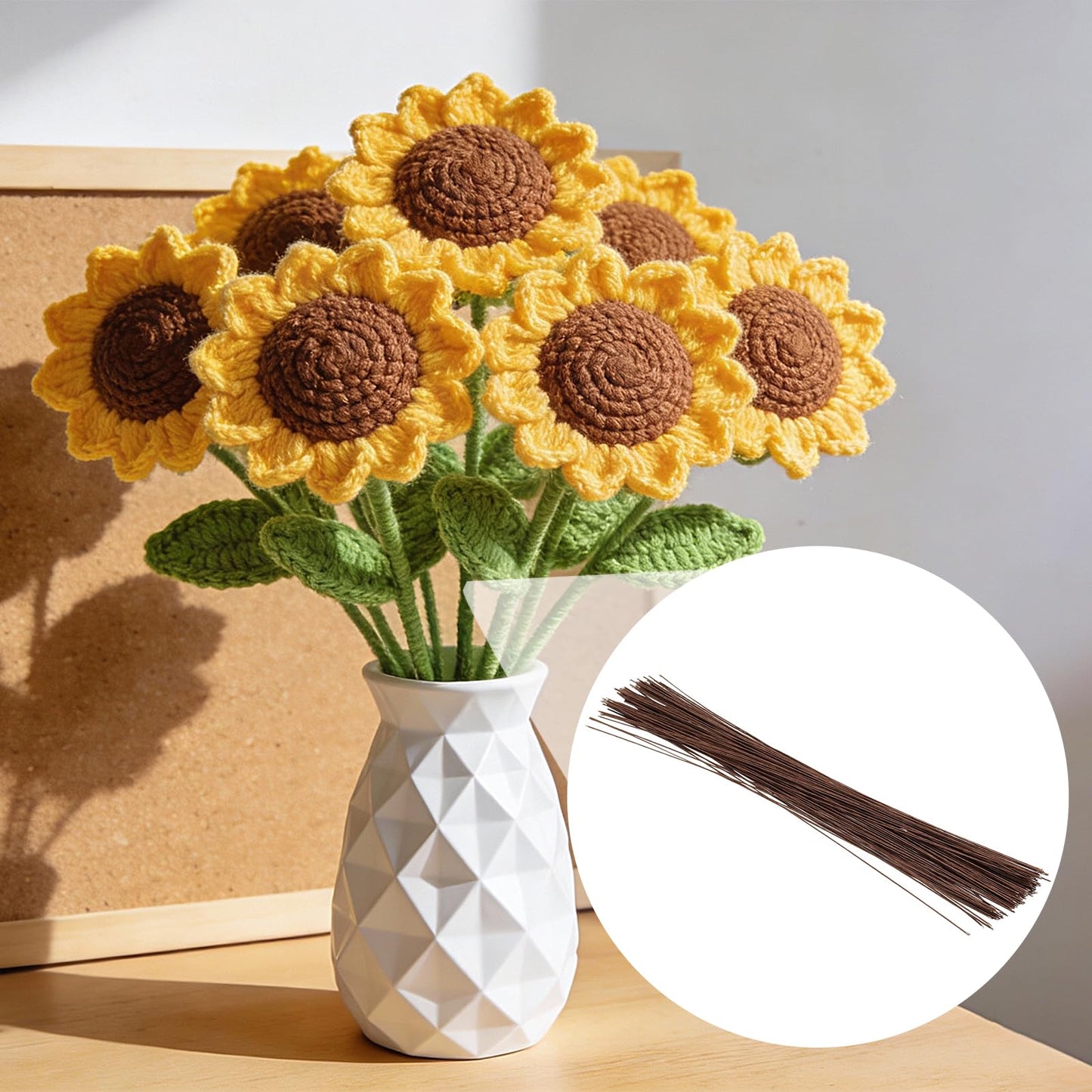 FUNSUEI 500 PCS 16 Inch 2 Gauge Floral Stem Wire, Flexible Brown Floral Wire for Flower Making, DIY Floral Arrangements and Decorations