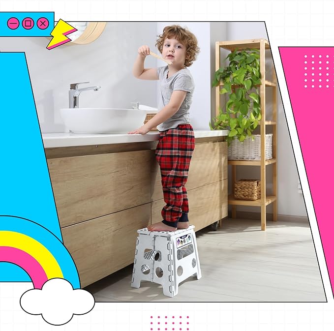 Delxo Folding Step Stool 13 Inch 2 Pack White Non-Slip Foldable Stools for Kids & Adults Up to 300 LBS Step Stool with Handle Lightweight for Kitchen/Bathroom/Bedroom/Garden