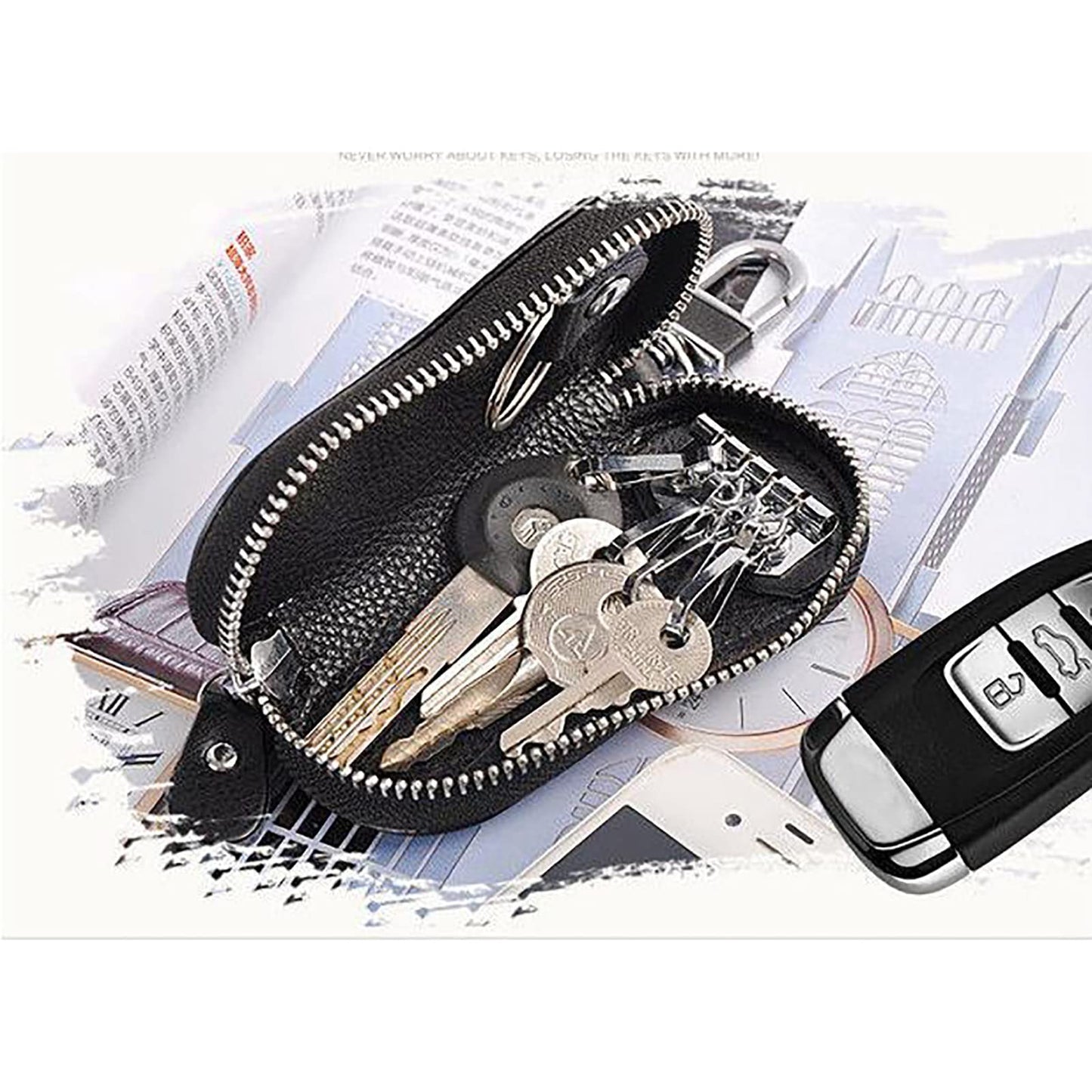 EUUDROBY Key Case Universal Remote Control Large Capacity Key Bag Waist Hanging Men's Leather Material Car Key Bag Daily Use