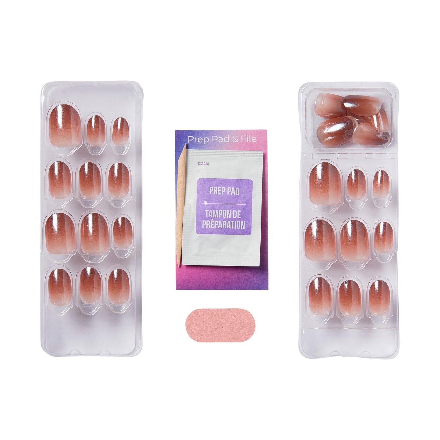 Kiss Impress No Glue Mani Press On Nails, ColorFX, 'Blissful Radiance', Brown, Short Size, Oval Shape, Includes 30 Nails, Prep Pad, Instructions Sheet, 1 Manicure Stick, 1 Mini File