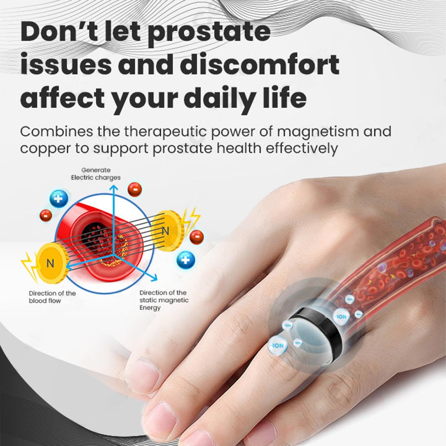 Ceoerty CopperMag Prostate Therapy Ring, Elegant Band in Solid Copper, Sporty Ring for Fingers Thumb, Adjustable Jewelry Gift (Black)