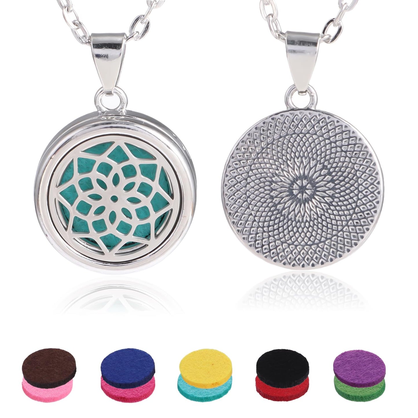YWLI Essential Oil Diffuser Necklace Aromatherapy Locket Pendant Necklace Stainless Steel Necklace Pendant with 10 Pcs Refill Pads