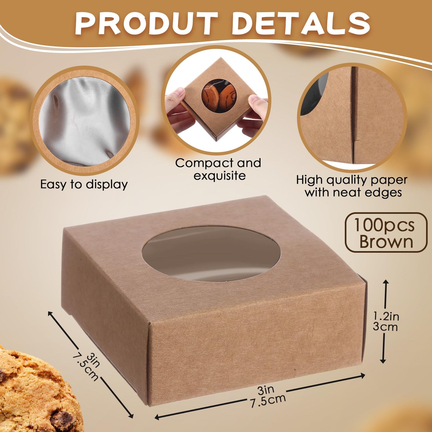 TaoBary 100 Pcs Soap Boxes for Homemade, 3 x 3 x 1.2 Inch Small Paper Gift Packaging Boxes with Window, Gift Wrappers for Soap Packaging Making Party Favor(Round,Kraft)