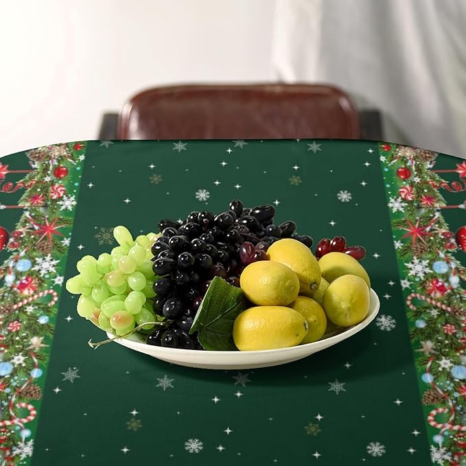 YCness Christmas Snowflakes Tablecloth, Christmas Ornament Ball Colorful Green Golden White Table Cover for Dinner Birthday Holiday Party Kitchen Colorful Red White Table Decor 60x110 Inch