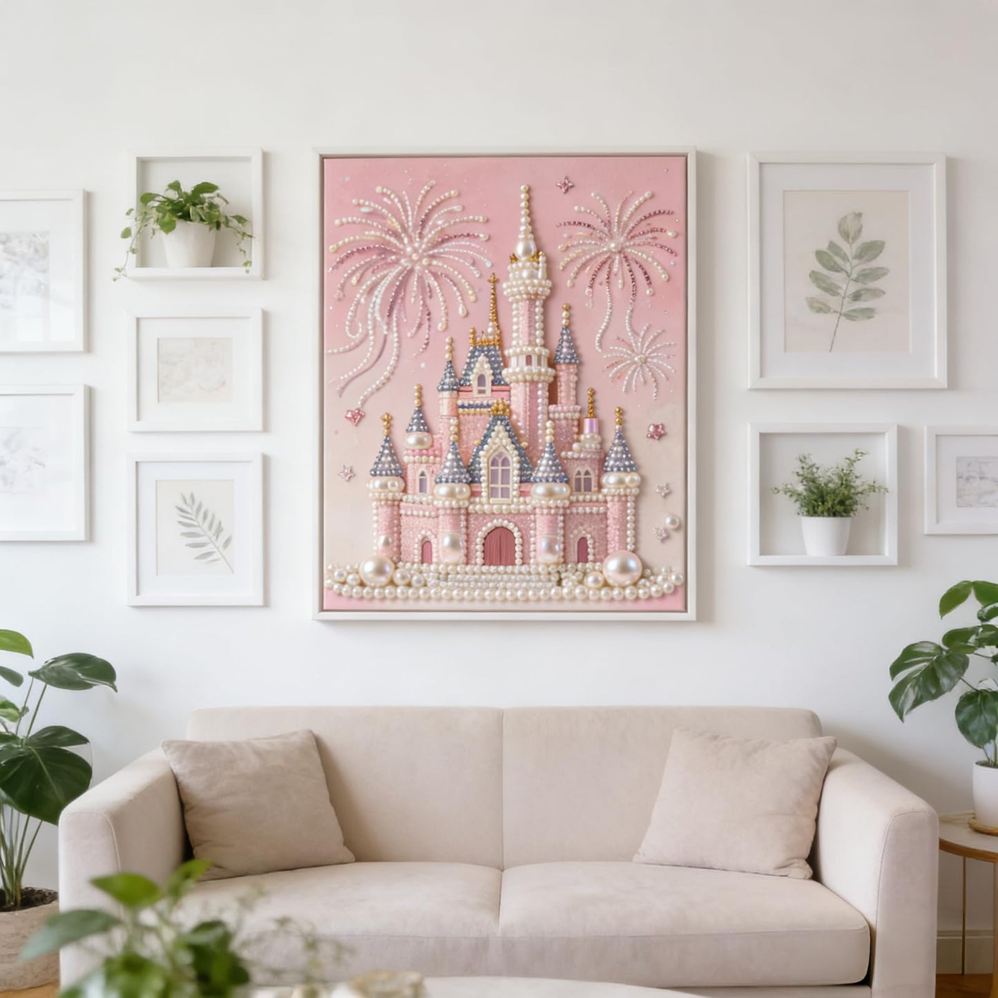 Jendfert DIY 3D Pearl Painting Kit, Castle Design with Fireworks, Plastic Pearl Art Craft for Adults and Beginners, Home Wall Decor - No Framework