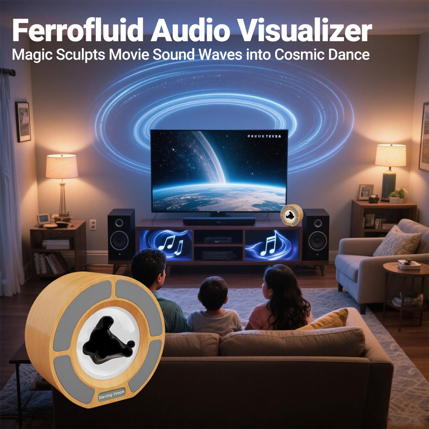 Ferrofluid Sound Visualizer, Dancing Ferrofluid Speaker Music Mate, Audio Visualizer Desk Art with Lamp, Valentines Day Gifts for Her/Him - Desk, Bedroom & Office Display (No Speaker) (Loop Tube)