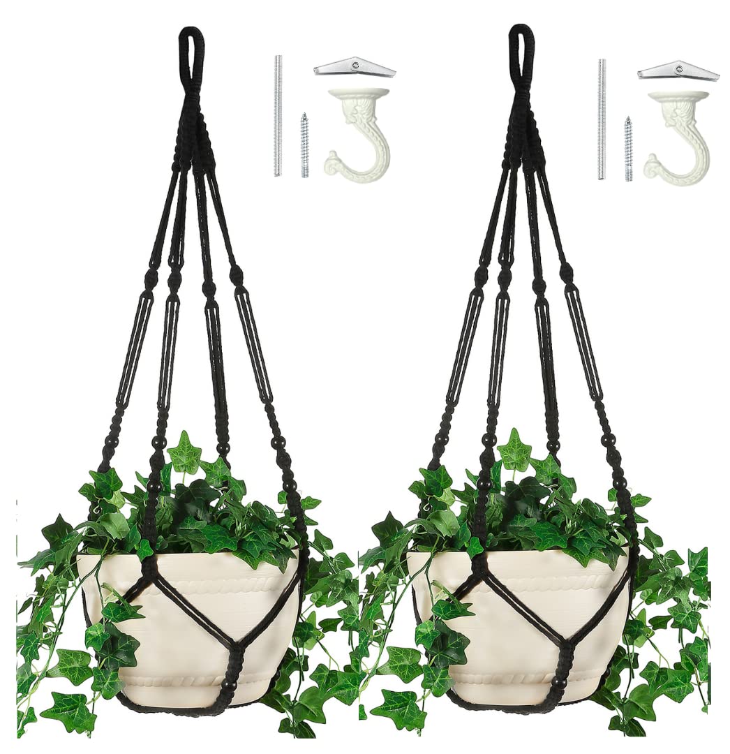 Shineloha 2 Pack 43 Inches Macrame Planter Hanger Large for 12 inch Pot (Extra Long & Big) + Swag Hook | Large Hanging Planter for Indoor Plants | No Pot/Plant Included (XL)