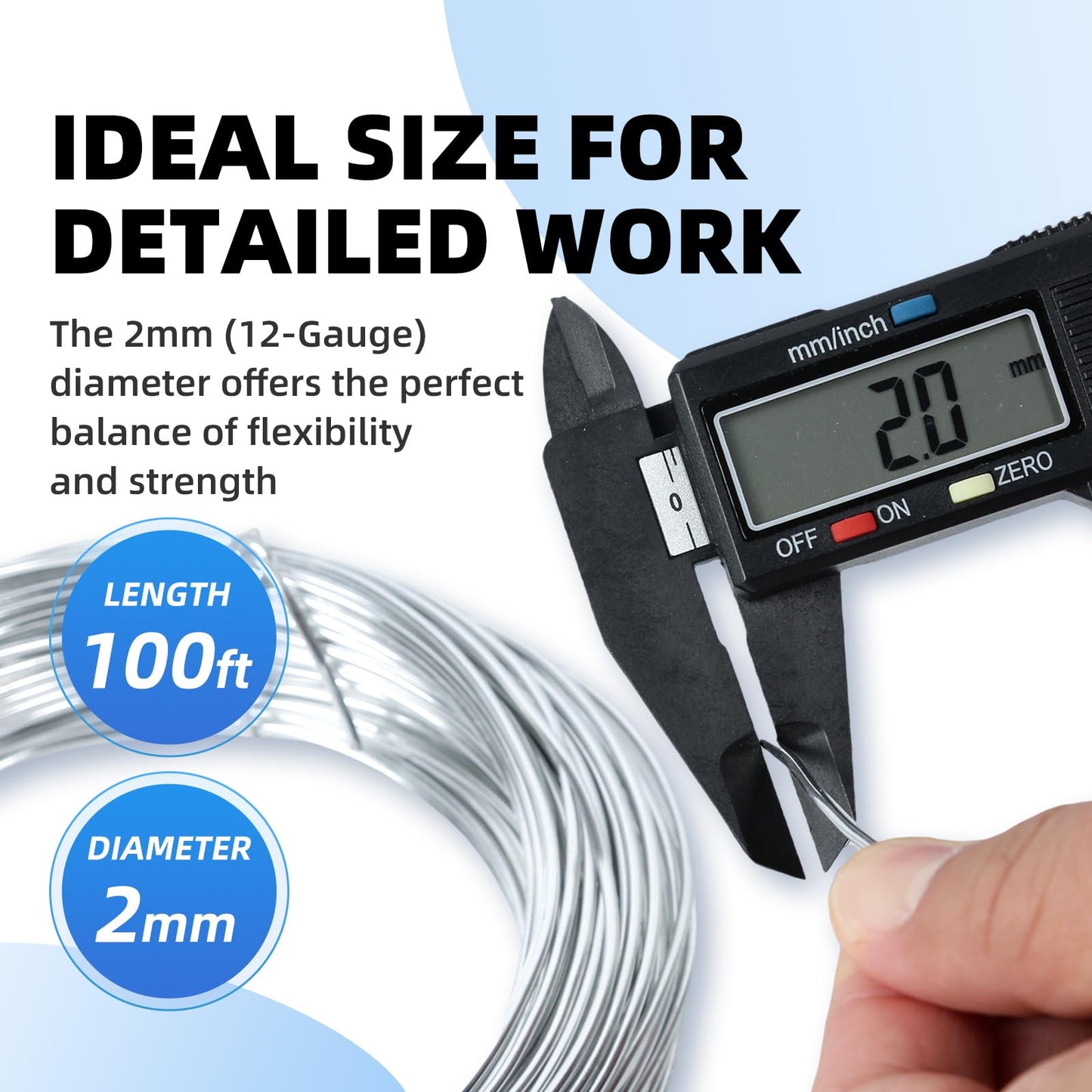 Bendable Aluminum Craft Wire - 2mm 12 Gauge (30m / 100ft) Spool, Floral Wire for Artificial Flowers, Jewelry Making Wire for Beading & Wire Wrapping - Silver