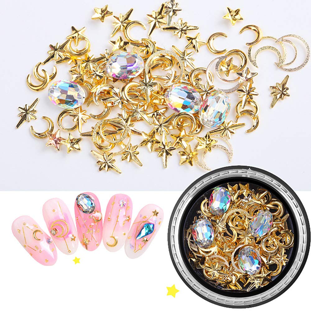 SILPECWEE 6 Boxes 3d Nail Rhinestones And Studs Gold Nail Rivets Set Nail Crystals Clear Nail Jewelry Decorations Manicure Kit With 1Pc Tweezers And Picker Pencil