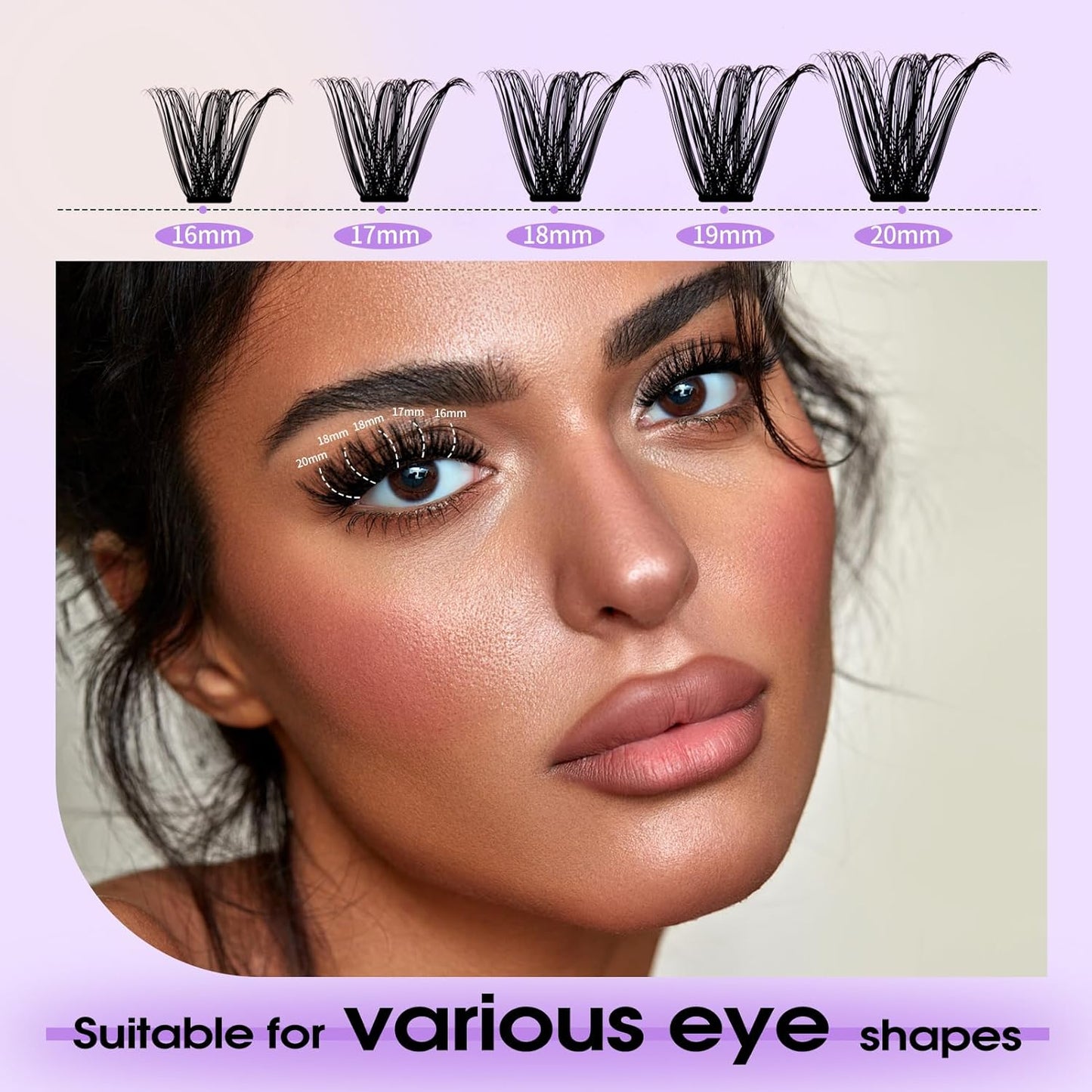 Lash Clusters Kit for Using at Home: Ultra-light, DIY, Natural, Fluffy, Wispy, Waterproof, Anime, Manga, Cat Eye, D Curl, 16-20mm, 80P+100P, Wendy, RT318