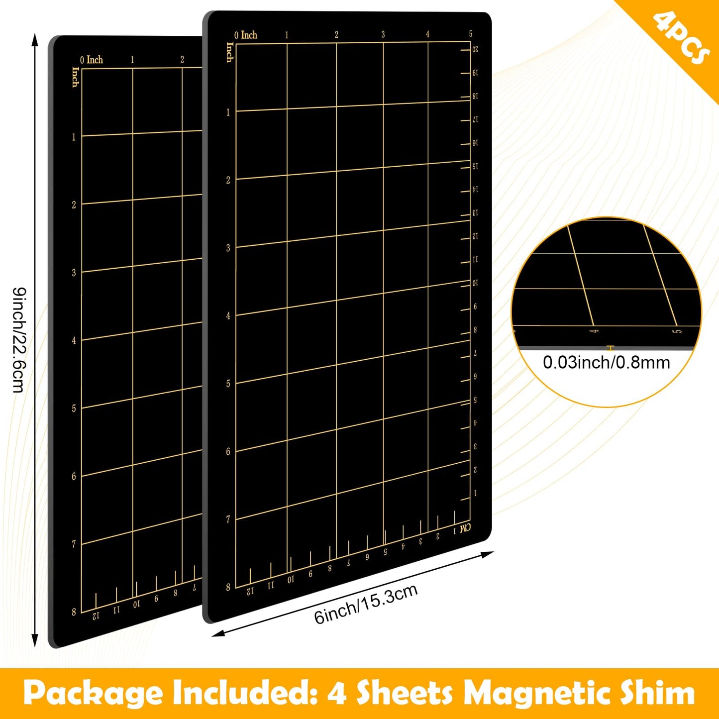Copkim 4 Shims 6'' x 9" Magnetic Shim with Card Size Grids Die Cutting Machine Accessories Black Embossing Machine Pads for Die Cutter