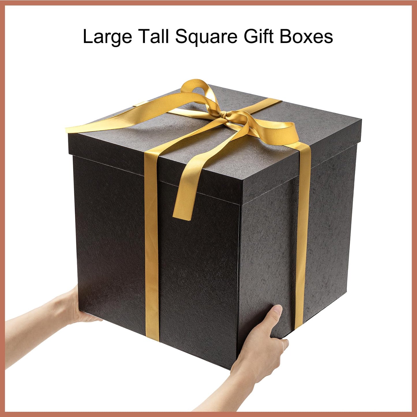 Mefleet Large Gift Box with Lid for Presents 12x12x12 Inches Extra Big Deep Square Black Boxes 1 Pack for Christmas, Birthday, Valentine's Day, Mother's Day - Contains Crinkle Paper, Ribbon and Card