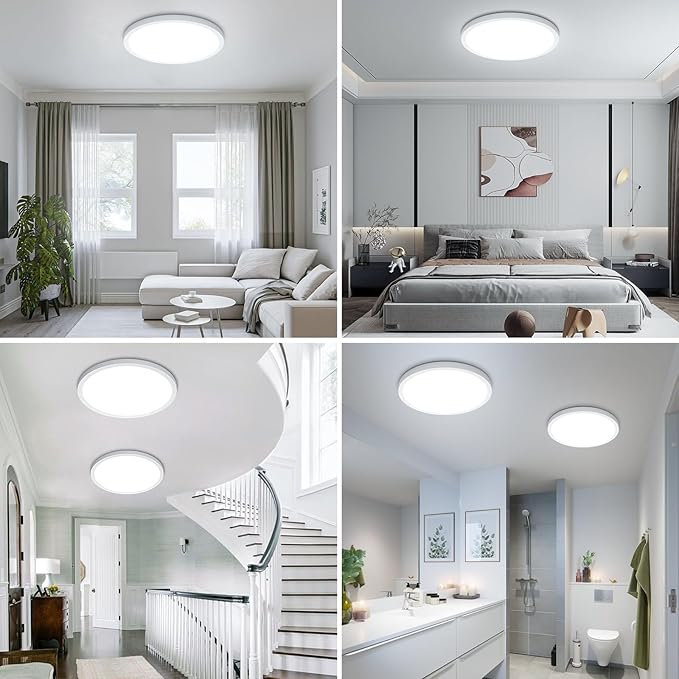 SunRider LED Flush Mount Ceiling Light Fixture, 5000K Daylight White, 2400LM, 12 Inch 24W White Round Flat Bedroom Lights, 240W Equiv. Non-Dimmable