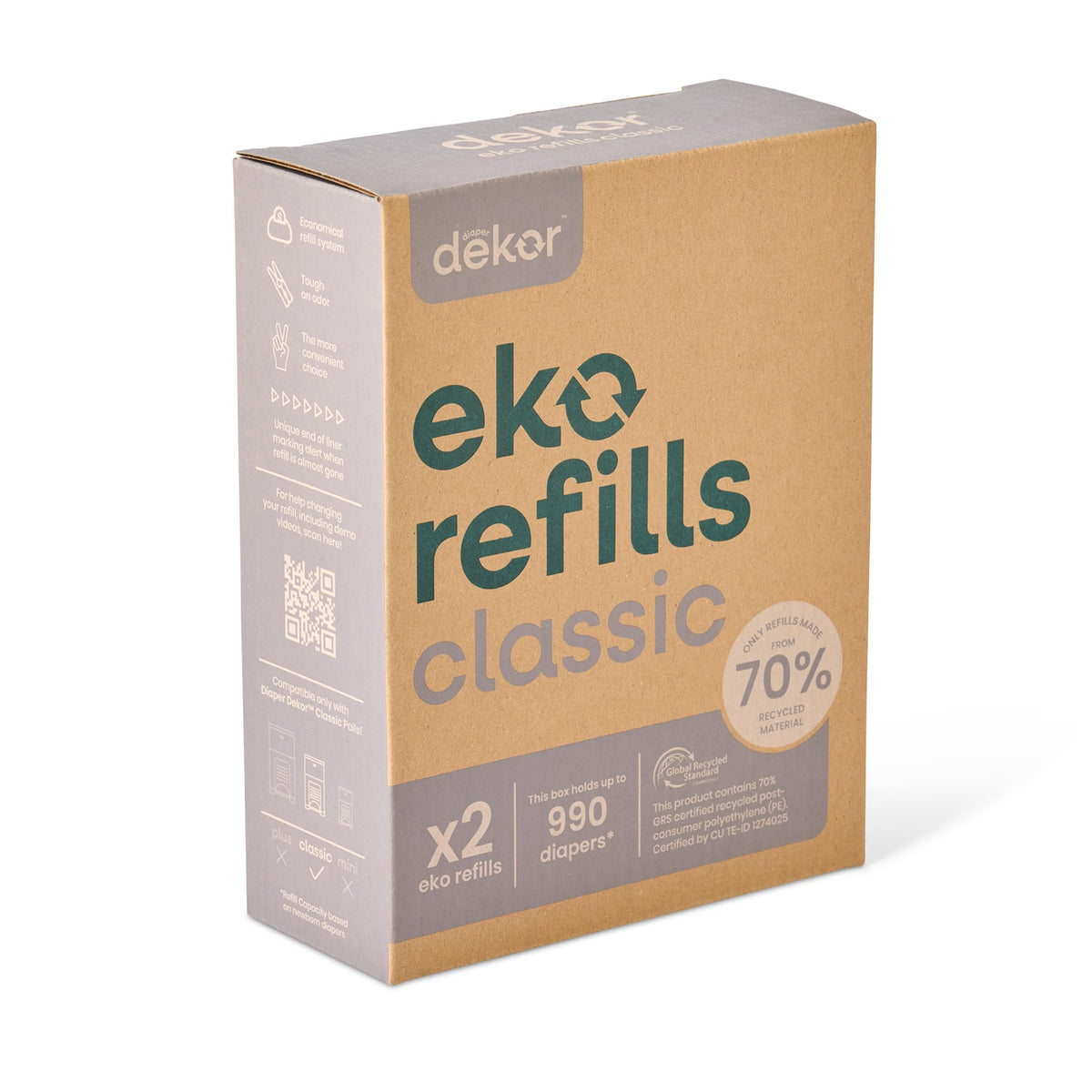 Diaper Dekor CLASSIC Diaper Pail Refills | 4 Count Unscented | Exclusive End-of-Liner Marking | Thick Quick & Easy to Replace | Most Economical Refill System | for Original and Eko Style Pails