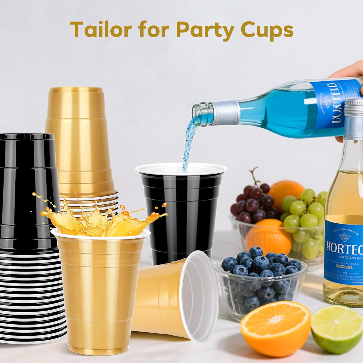 100PCS Black and Gold Plastic Cups, 12oz Disposable Party Cups Bulk Pack, BPA Free Drinkware for Soda Juice Beer Cold Drinks Suitable for Wedding Halloween Thanksgiving Christmas Birthday Celebrations