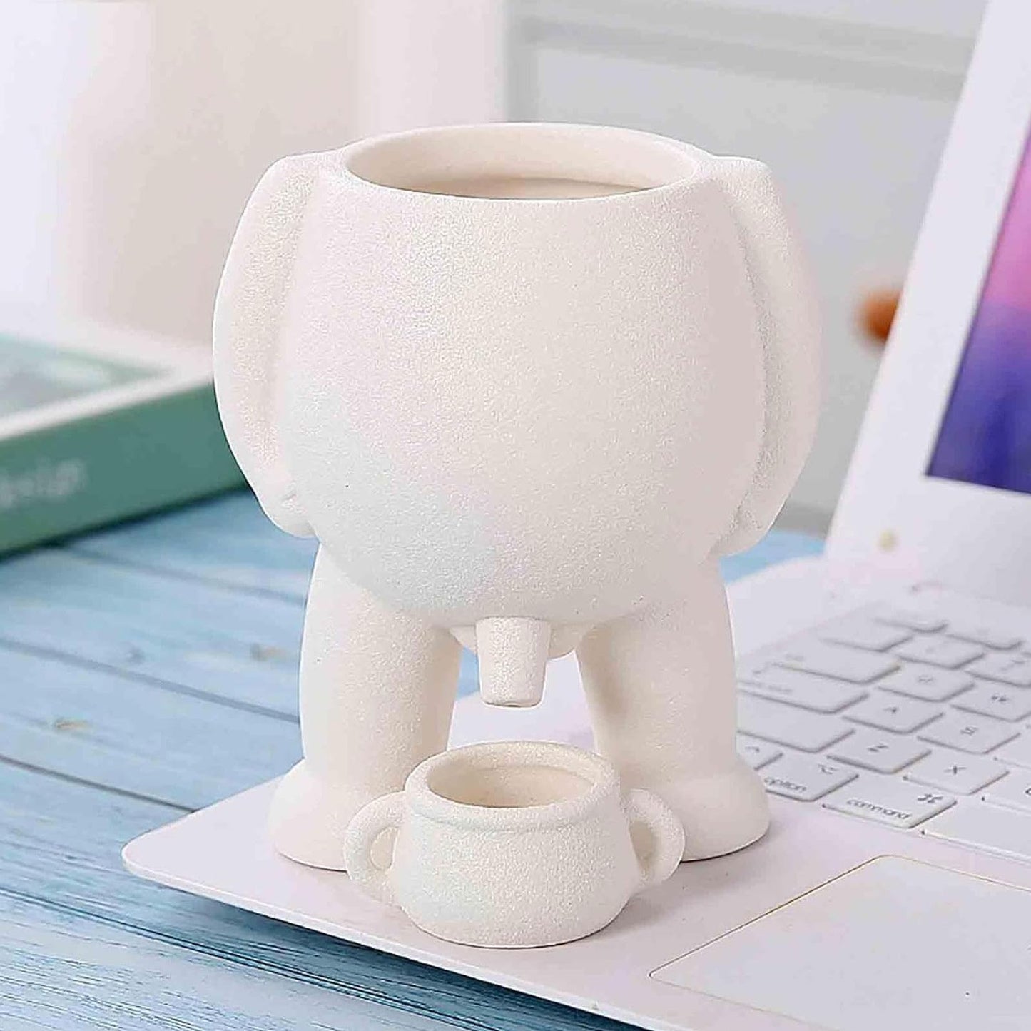 Ymiko Creative White Ceramic Flower Pot, Planter Pot for Indoor Outdoor Gardening, Funny Modern Plant Vase with Drainage Hole and Rubber Plug, 12.5x11x8.5cm (White)