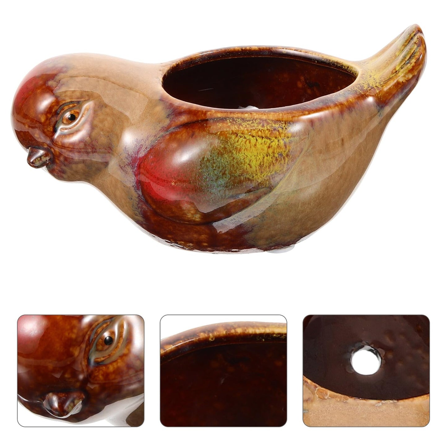 Holibanna Ceramic Succulent Pots Bird Design Small Planter for Indoor Balcony Garden Decorative Flower Pot with Glazed Finish
