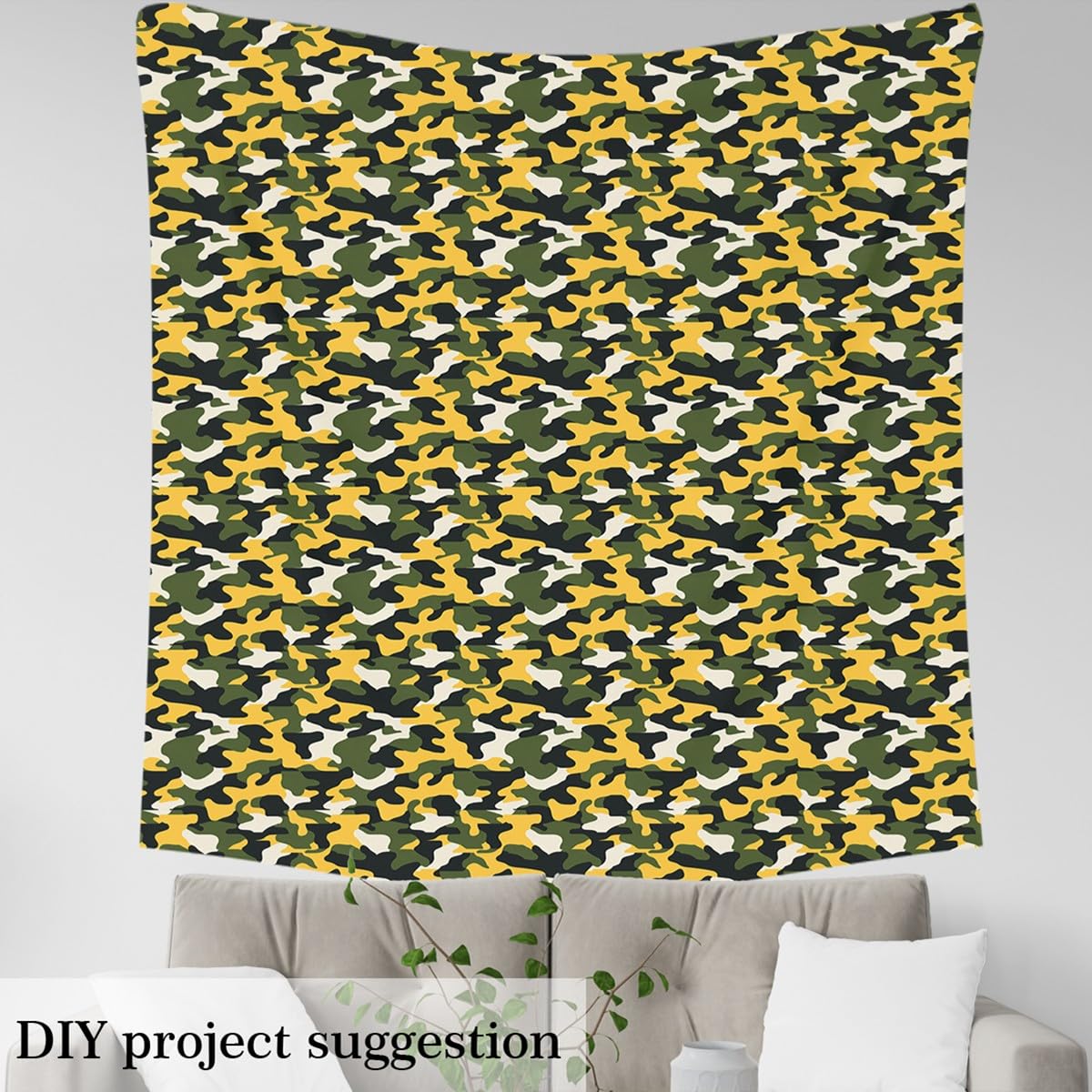 Green Yellow Camouflage Fabric by The Yard Army Soldier Lovers DIY Sewing Craft Hobby Fabric by The Yard Irregular Pattern Decorative Fabric Soft Flannel Polyester No Stretch,1 Yard