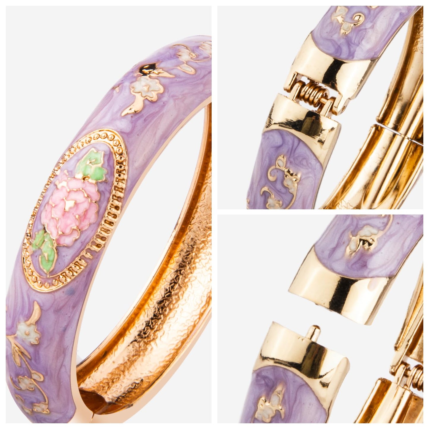 UJOY Colors Handcraft Jewelry Cloisonne Bracelet Enamel Floral Spring Hinged Womens Bangles Gifts Box 55C58-55A100 Purple