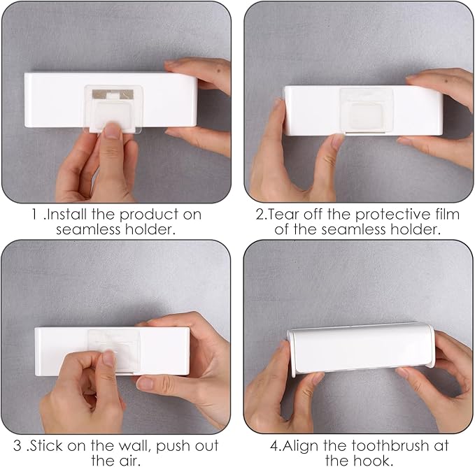 6 Slots Wall Mount Toothbrush Holder with Cover, Self Adhesive Toothbrush Storage Organizer for Shower, Toothbrush Hanger for Bathroom, Medicine Cabinet, Dorm
