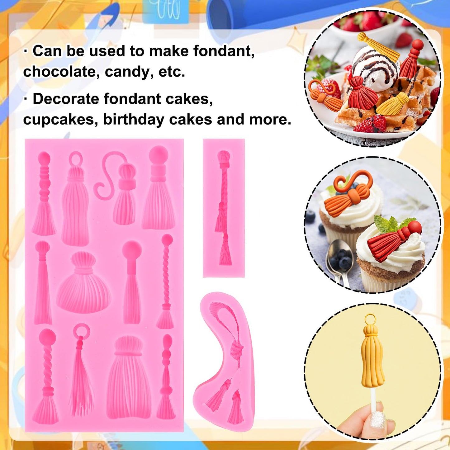 JarThenaAMCS Graduation Tassel Fondant Molds 3D Graduation Silicone Baking Mould for Handmade DIY Chocolate Candy Cookie Cupcake Topper Congrats 2026 Grad Party Supplies, 3 Pcs