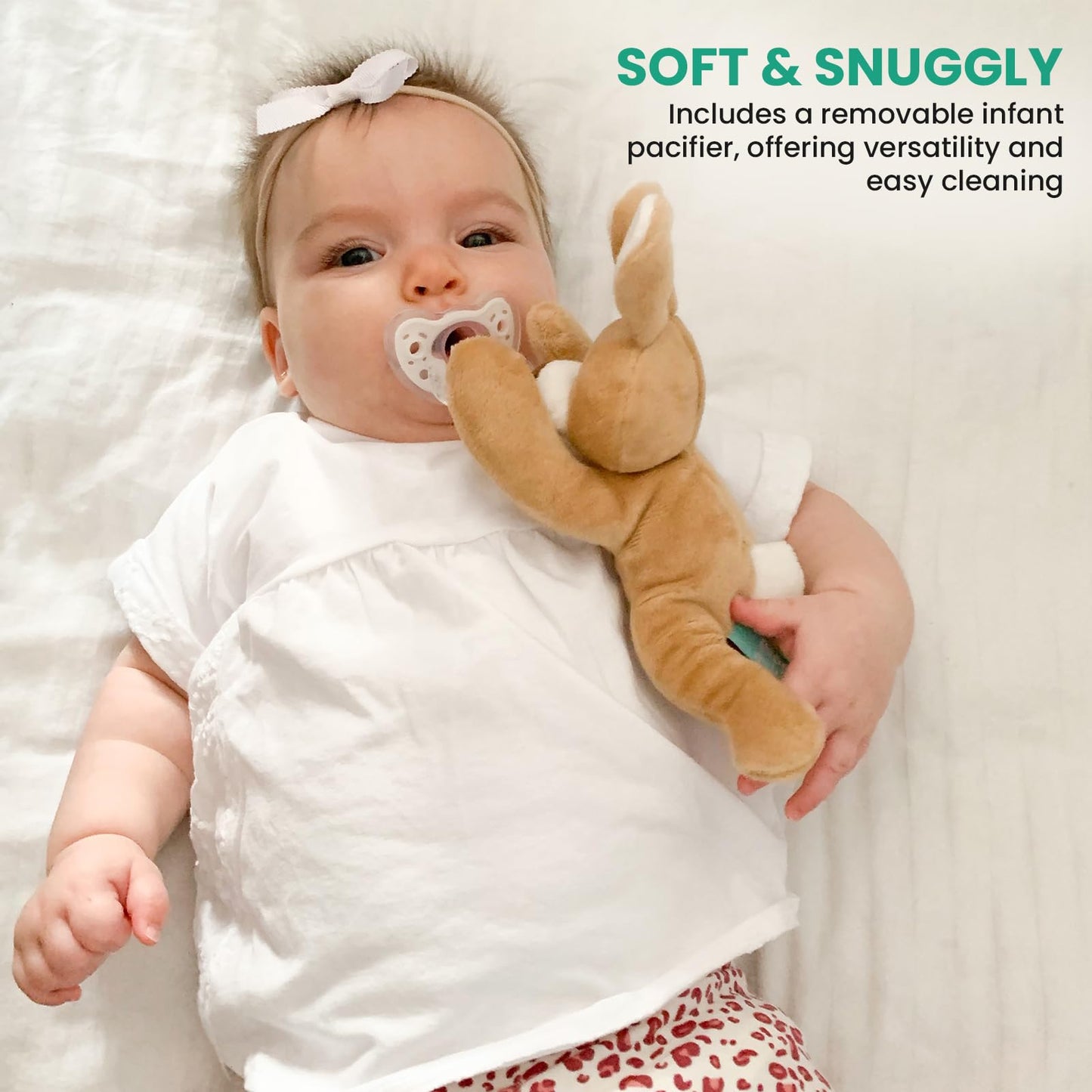 Detachable Rabbit Pacifier Holder - Soft Silicone Pacifier with Plush Animal - Removable, Machine Washable, BPA-Free for Babies 0-24 Months