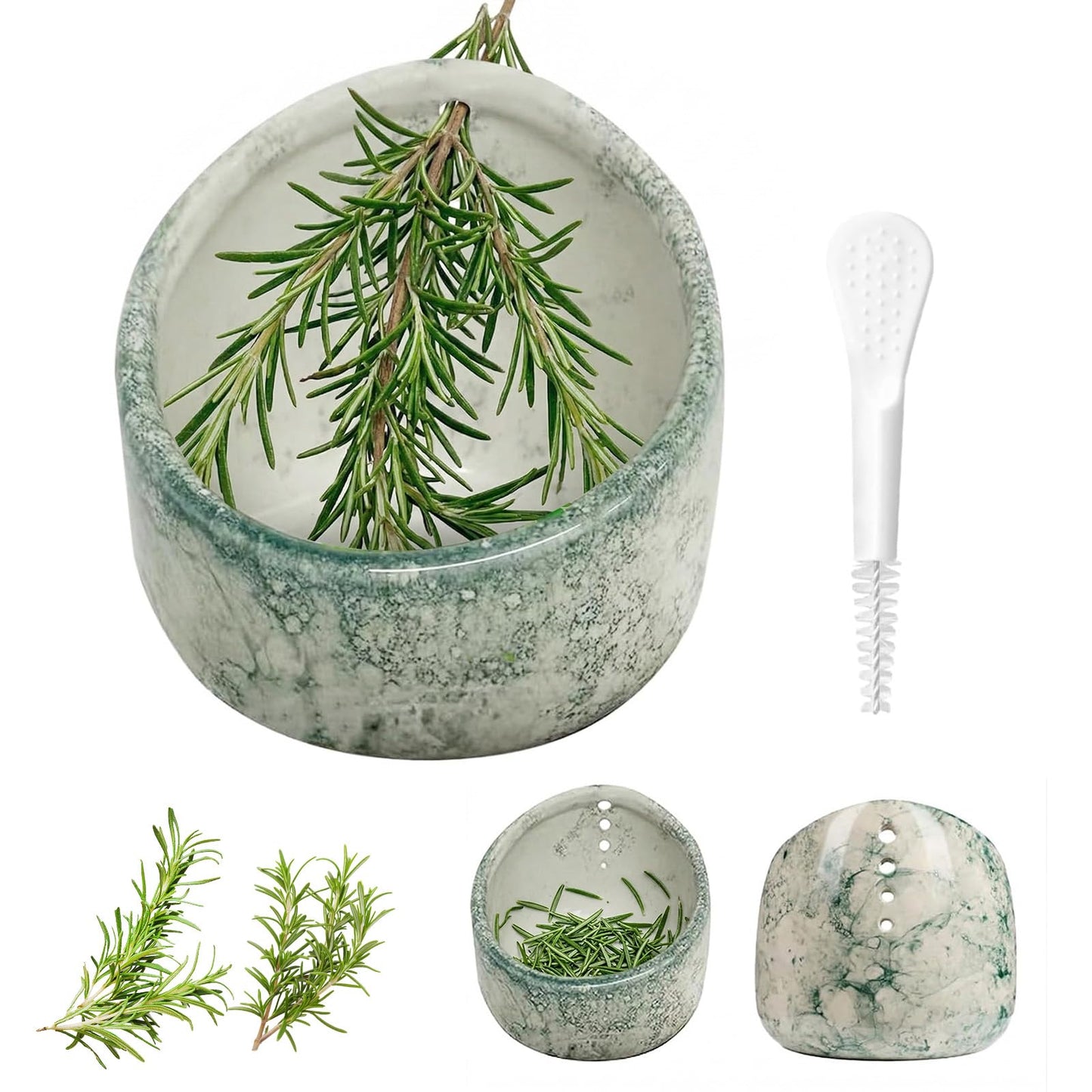DADERXY Pottery Herb Stripper Bowl Ceramic Set for Kale, Thyme, Basil, Rosemary Stripper