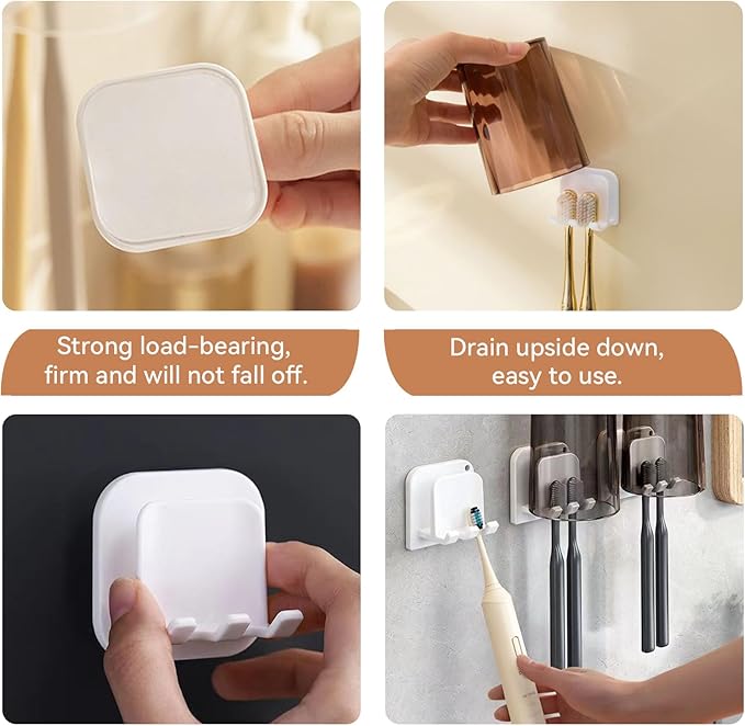 ZDZBLX Toothbrush Holders for Bathrooms, Razor Holder for Shower, Self Adhesive Tooth Brushing Holder Wall Mounted, Toothbrush Organizer for Shower Hanging Towel, Waterproof Hook for Bathroom, 2Pcs