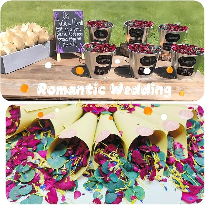 2 QT Dried Roses & Eucalyptus Leaves Mix Petals, 20+ Cups of Natural Biodegradable Confetti, Containing Chrysanthemums Jasmine Cornflowers Flower Girl Baskets, Wedding Parties,Flower Girls