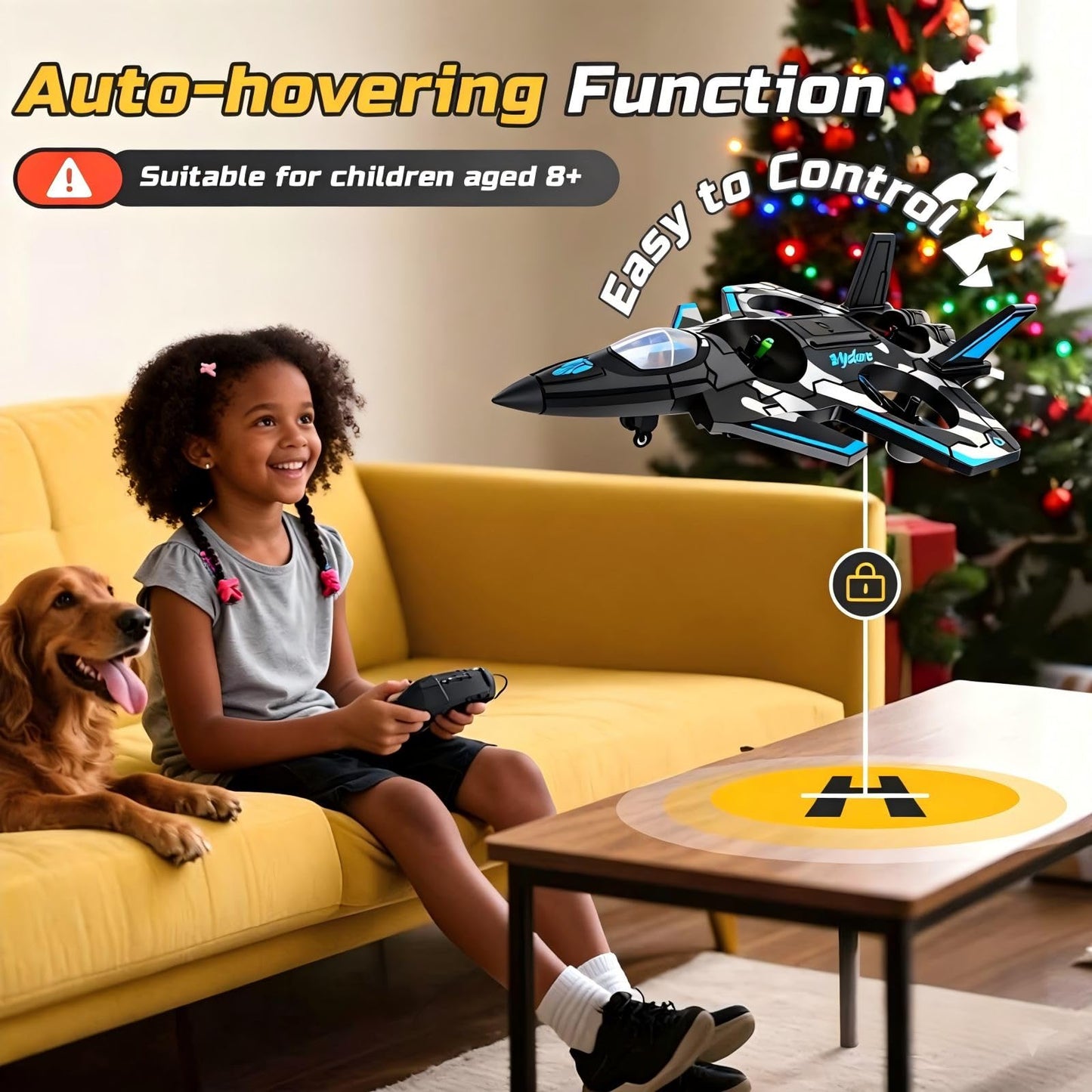 BEACONDESI F47 RC Fighter Drone for Kids, Remote Control Airplane with Altitude Hold, RC Jet Drone Toy with LED Lights, Easy to Fly RC Airplane for Beginners Boys Girls