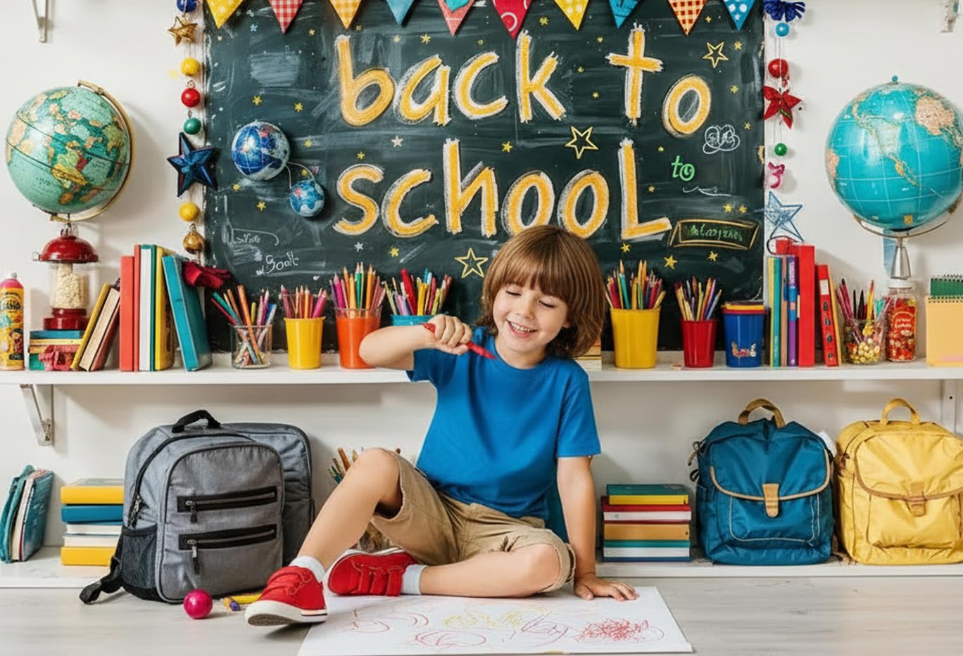 Kate 7x5ft Back to School Backdrops for Photography Schoolbag Globe Background Books Stationery Backgrounds Baby Love Study Banner Studio Backdrop