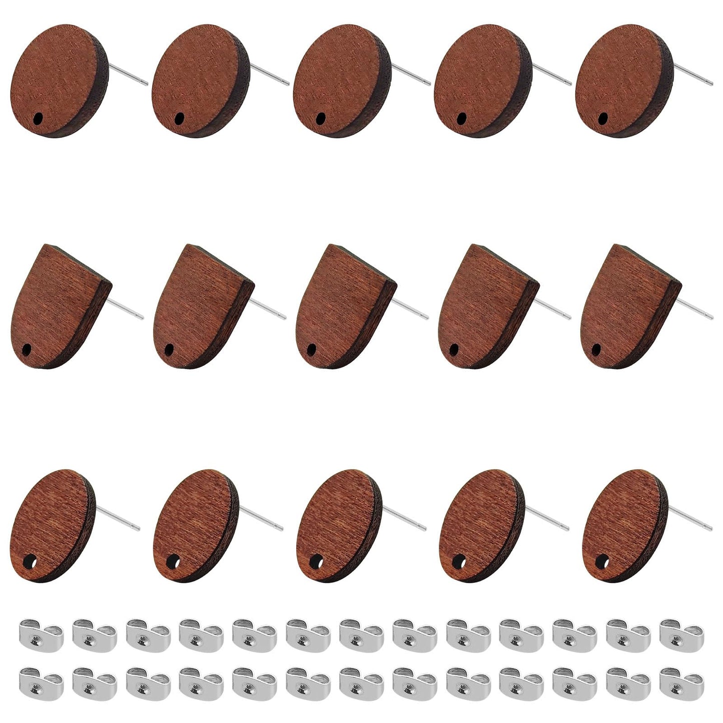 60pcs Wooden Earring Studs for Jewelry Making,Wooden Stud Earrings Wood Earring Posts with 100pcs Earrings Backs for DIY Making Supplies(3 Shapes)