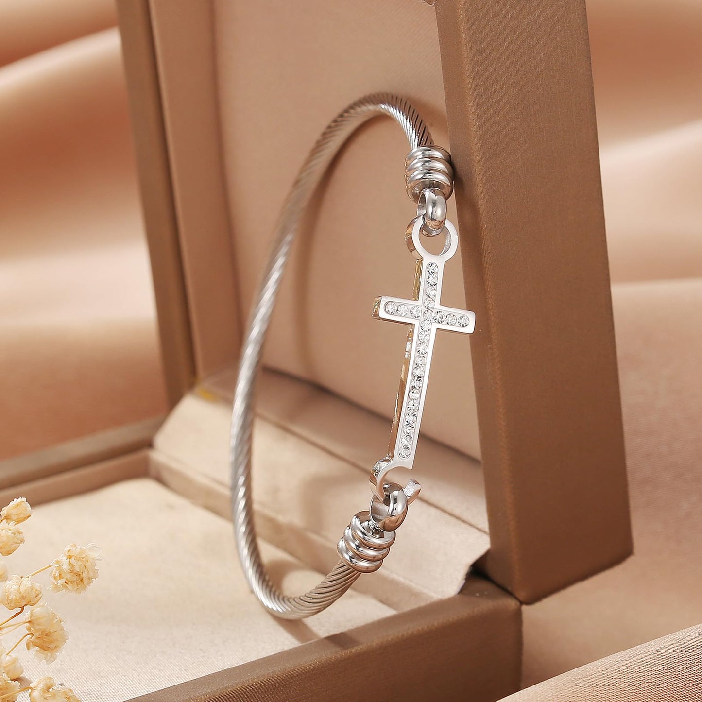 DS Religious Gift for Her Christian Cross Bracelet Bible Verse God is Within Her She Will Not Fall Inspirational Bracelets For Women Stainless Steel Jewelry Gift To Daughter Best Friend (Cross bracelet-Silver 7)