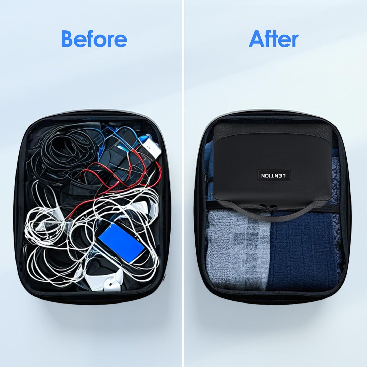 LENTION Premium Electronics Organizer Case with Handle, Large Multi-Compartment Travel Tech Bag for Tablet, Macbook Chargers, Cables, AirPods, Hard Drive Case Waterproof Travel Accessory(M372 Black)