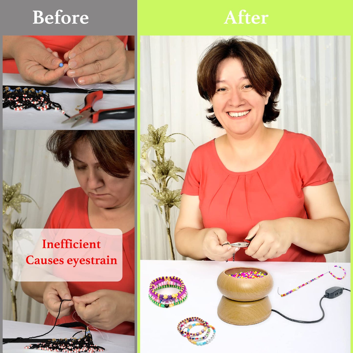 Xmada Electric Bead Spinner - Clay Bead Spinner with 2PC Beading Needles and Seed Beads, Waist Beads Kit, Bead Spinner for Jewelry Making, Electric | Speed Adjustment Beading Tools (Original)
