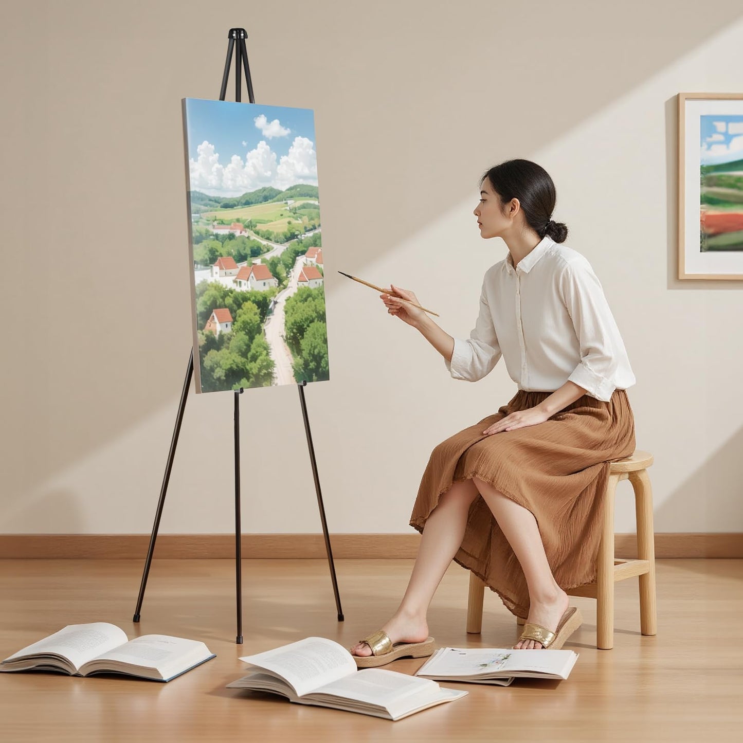 ZEGNEER Folding Display Easel Stand, 63" Tall Floor Poster Easel, Adjustable Telescoping Art Easel, Easy Assembly, 2Pack