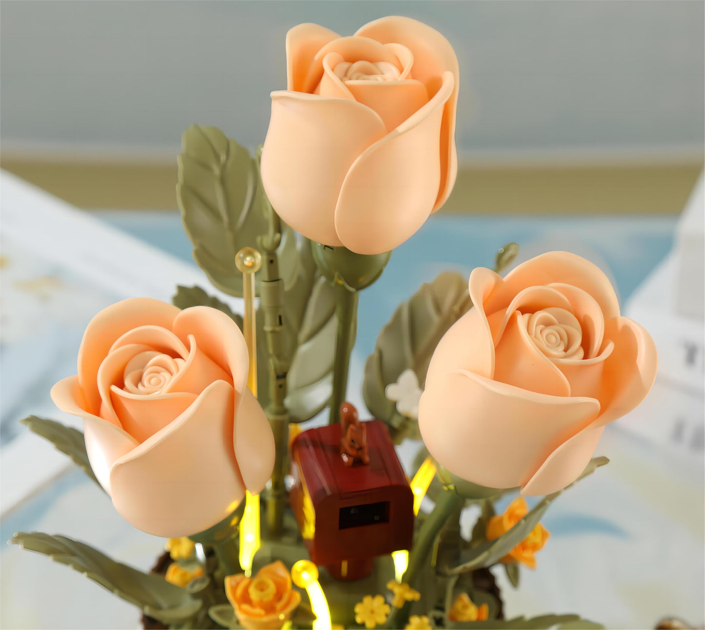 Yushinv Electric Flower Bouquet Building Set with Remote Control Spray-Bottle, 255 PCS,Original Music (Type :Symphony) Motorized Roses Flowers STEM Construction Kit, Automatic Blooming Bouquet