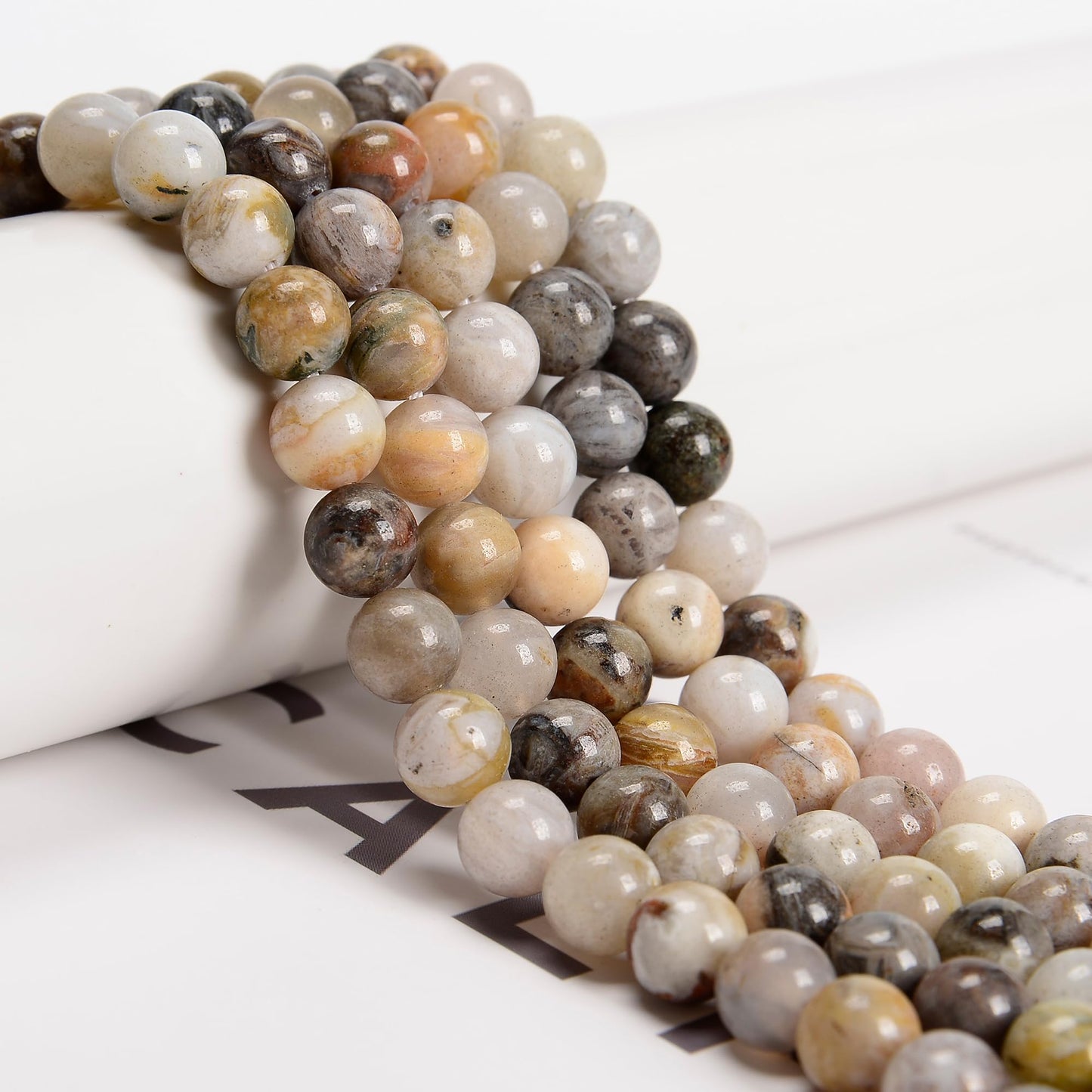 48Pcs 8mm Tree Agate Natural Round Loose Real Stone Beads Gemstone Genuine for DIY Hand Made Craft Jewelry Bracelet Earring Necklace String Making Energy Healing Power