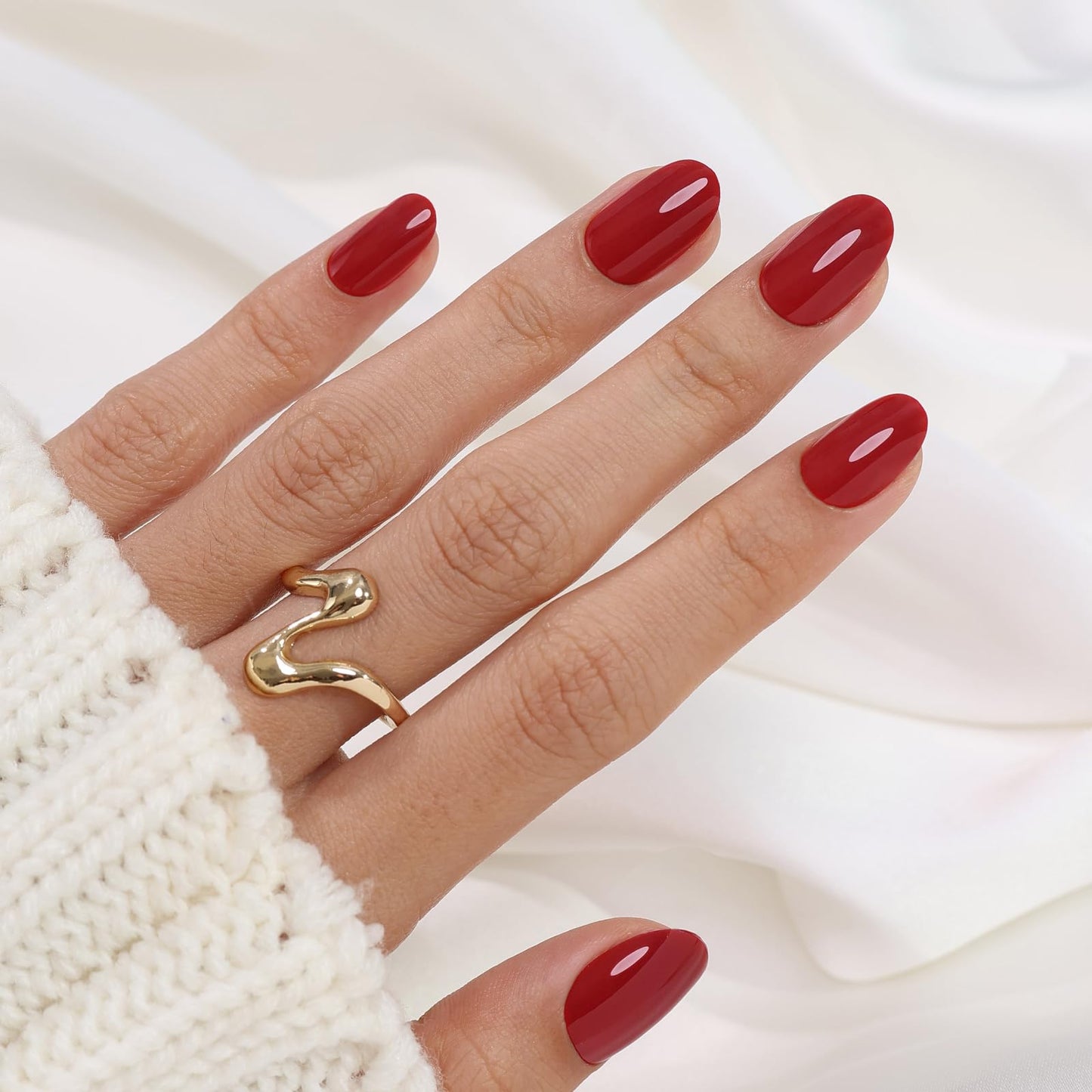 Red Press on Nails Oval for Women Gift - SHANGMENG Soft Gel Press on Nails Short with Glue, Fit Perfectly & Natural Glue on Nails in 16 Sizes - 32 Reusable Fake Nails Kit, Cherry Red