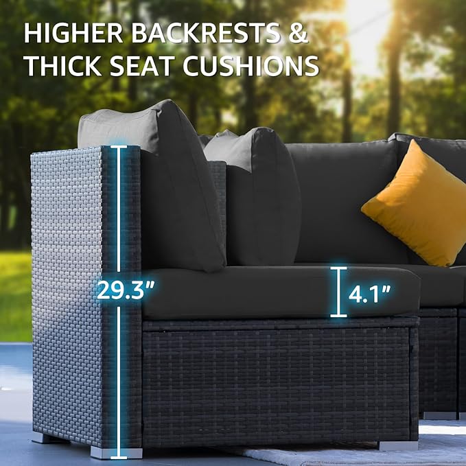 NICESOUL 10 Piece Outdoor Patio Furniture Set, Extra Large Wicker Modular Sectional with Side Tables, 29.3'' High Back Comfortable Rattan Conversations, Modern Couches Gray Color for Exteriors, Gray