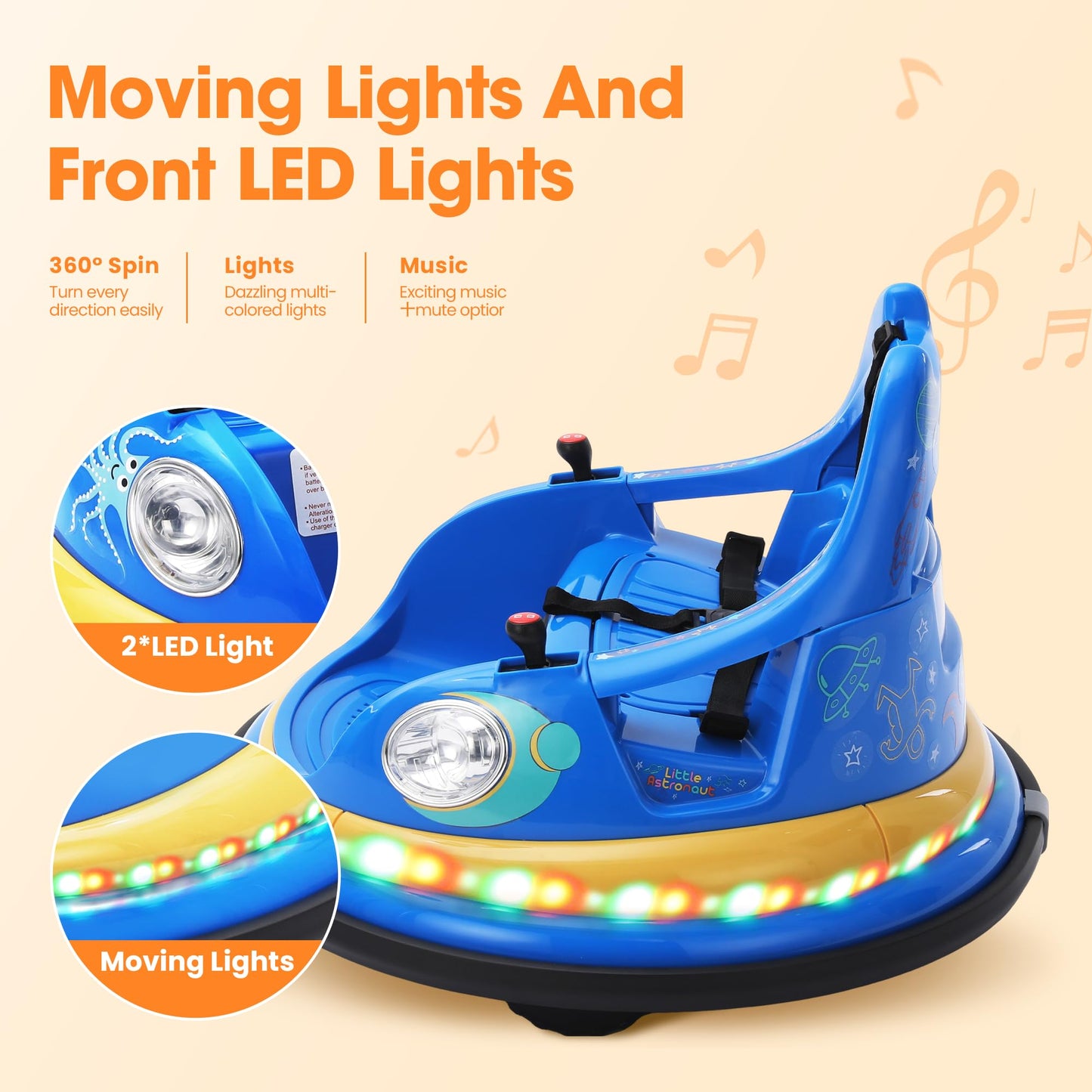 12V Electric Ride On Bumper Car for Toddler & Kids Ages 1.5-6 Years with Remote Control, 2PCS DIY Stickers, 360 Degree Spin, Lights, Sounds, Blue