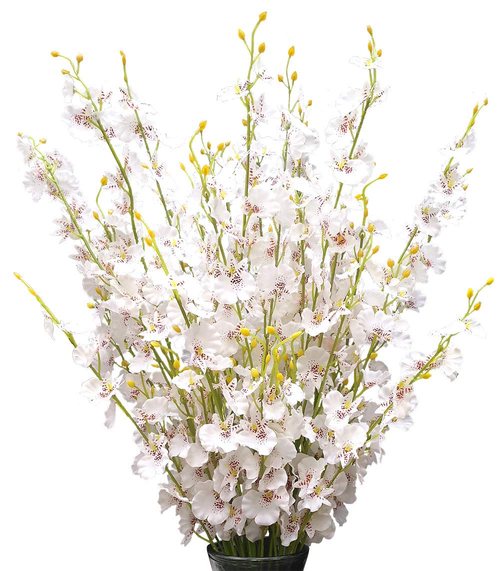 OMUYGDD White Silk Flowers in Bulk Wholesale Artificial Orchids, 12 Pcs (Each 38.5”), for Wedding Festive Party Home Office Decoration, No Include Vase