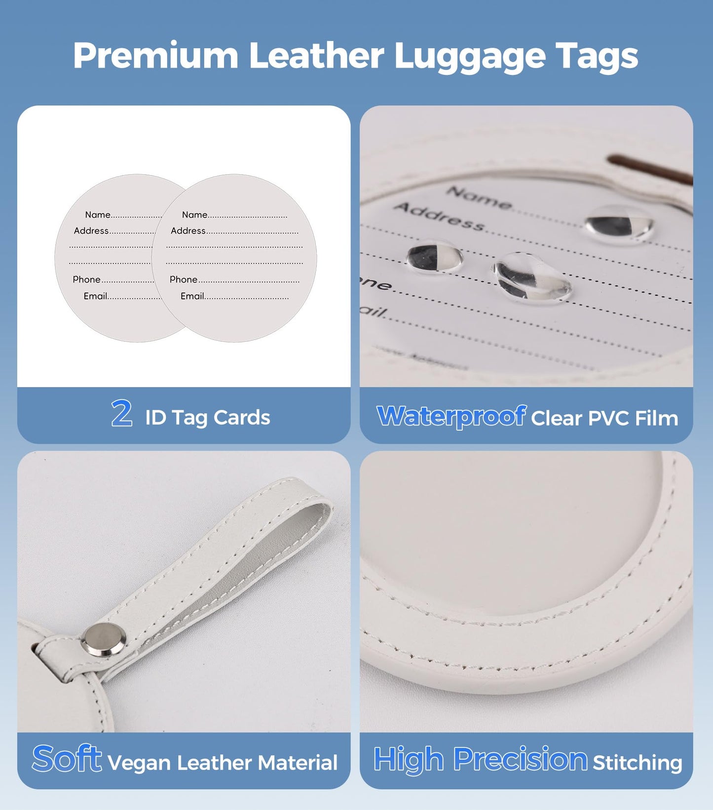APTMAPT Smart Luggage Tag Works with Apple Find My, Premium Leather Suitcase Tracker with 2 ID Labels, TSA-Friendly, Anti-Lost Travel Essentials for Bags Backpacks, Wireless Charging, White