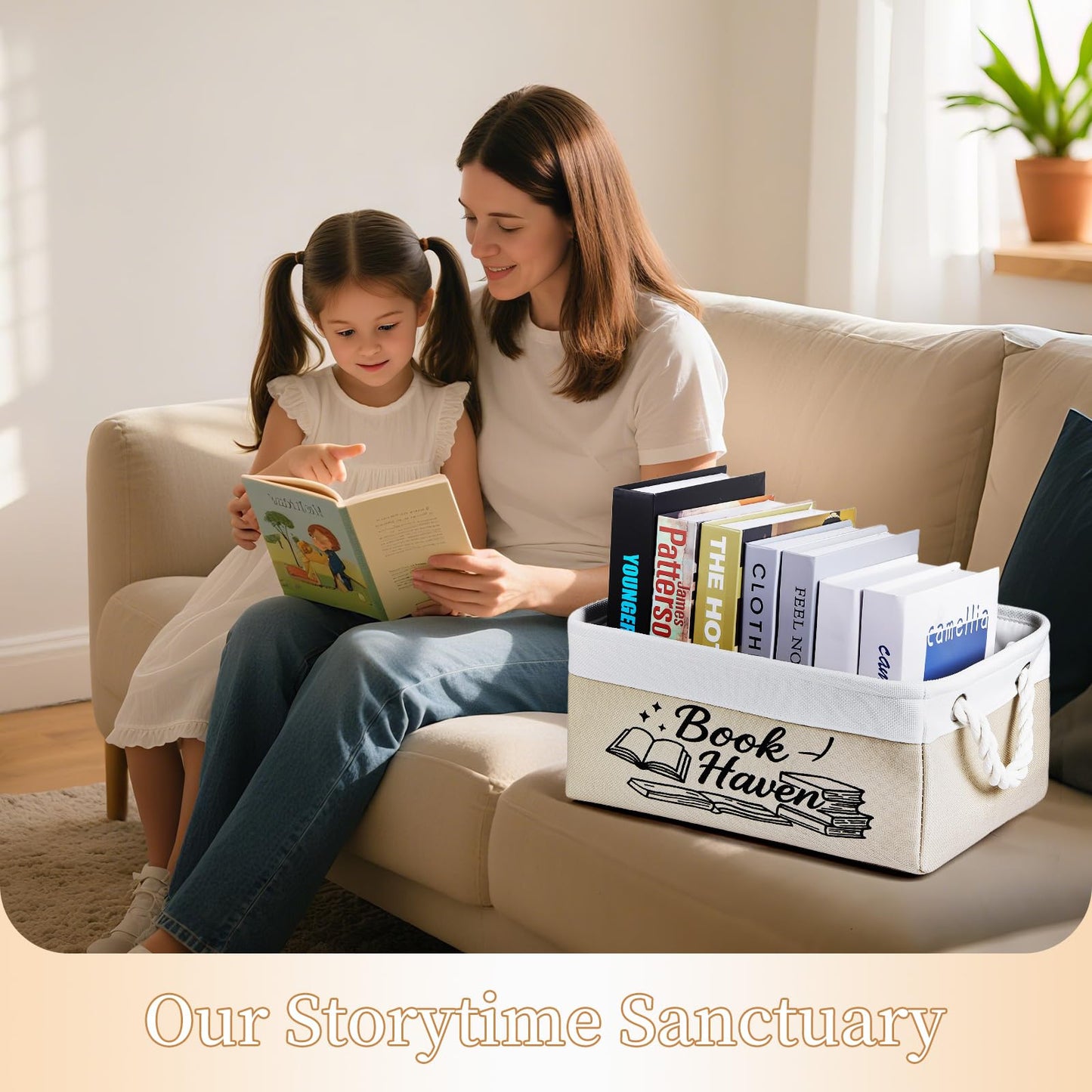 serinar Book Storage Basket for Book Lovers, Reading List Organizer Bin, Bookworm Gift, Book Accessories for Students, Teachers, and Book Club Members