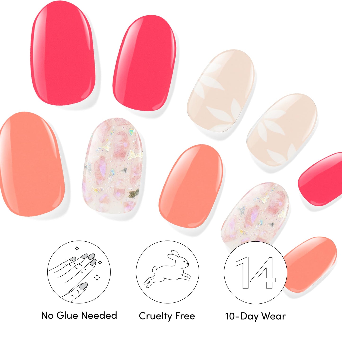 Dashing Diva Gloss Nail Strips Bundle - The Vivids Collection - Fruit Punch Petals & Papaya Breeze - UV Free, Chip Resistant, Long Lasting Gel Stickers - Contains 2 Sets