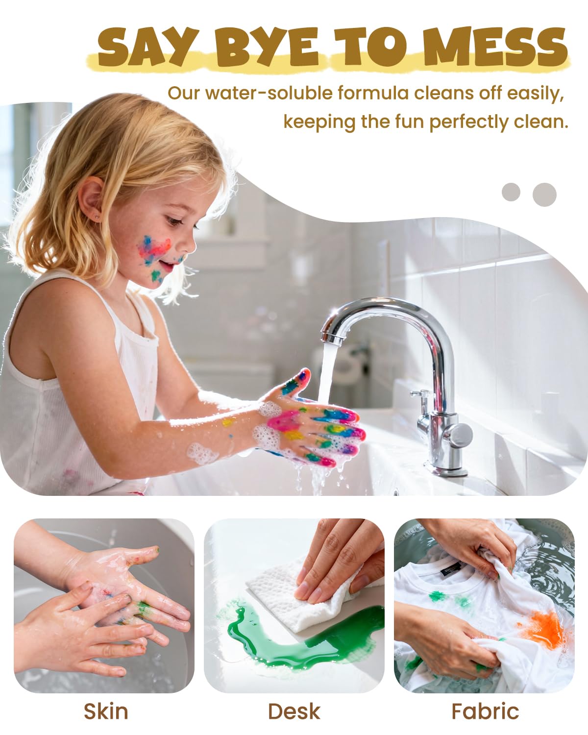 JUPITEARTH 6 Colors Washable Paint Set for Kids Ages 3-6, 4.06oz(120ml), Non-Toxic, Includes Brushes, Cups and Apron, Creative Gift for Toddlers and Preschoolers
