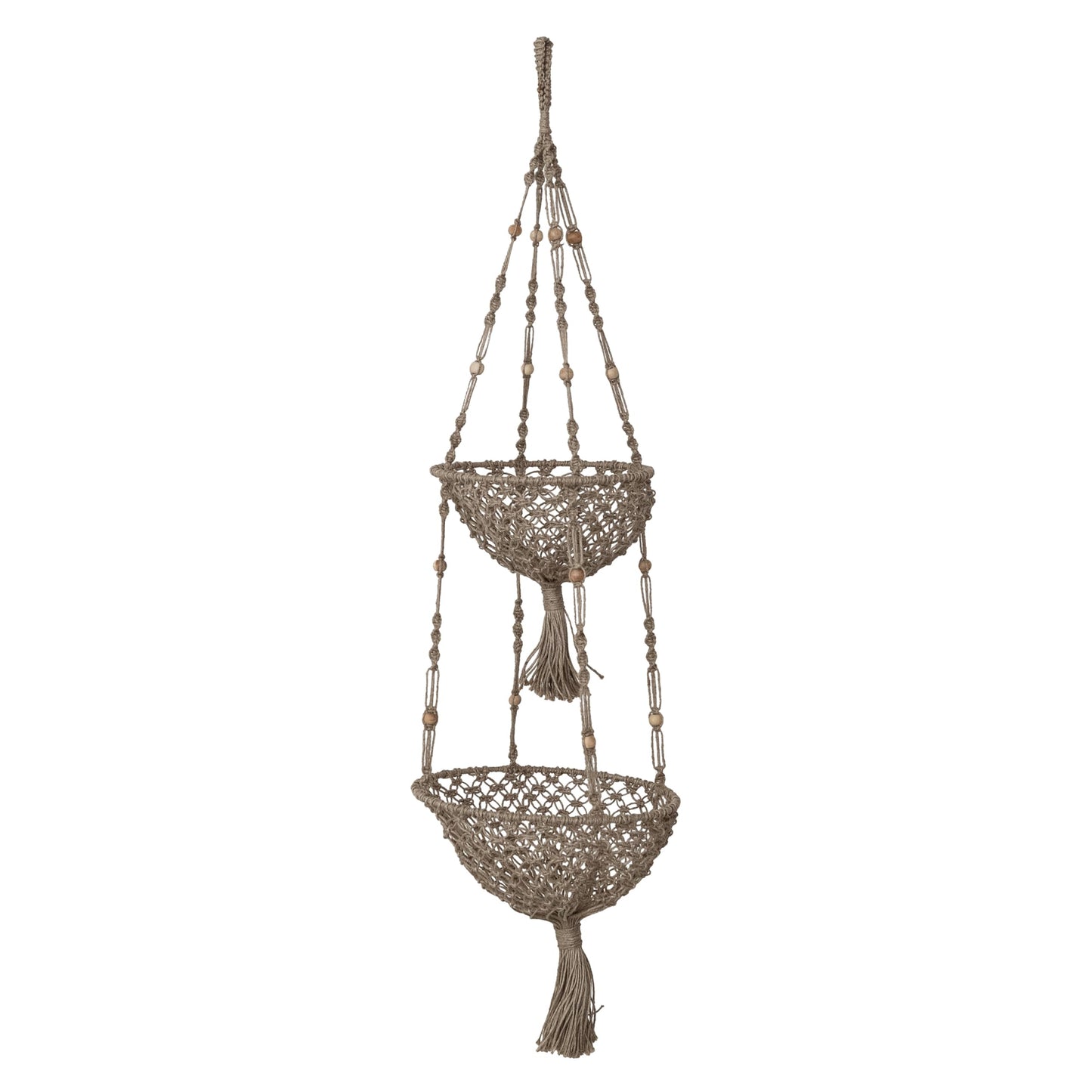 Creative Co-Op Hand-Woven Jute Macrame 2-Tier Plant Hanger, Natural