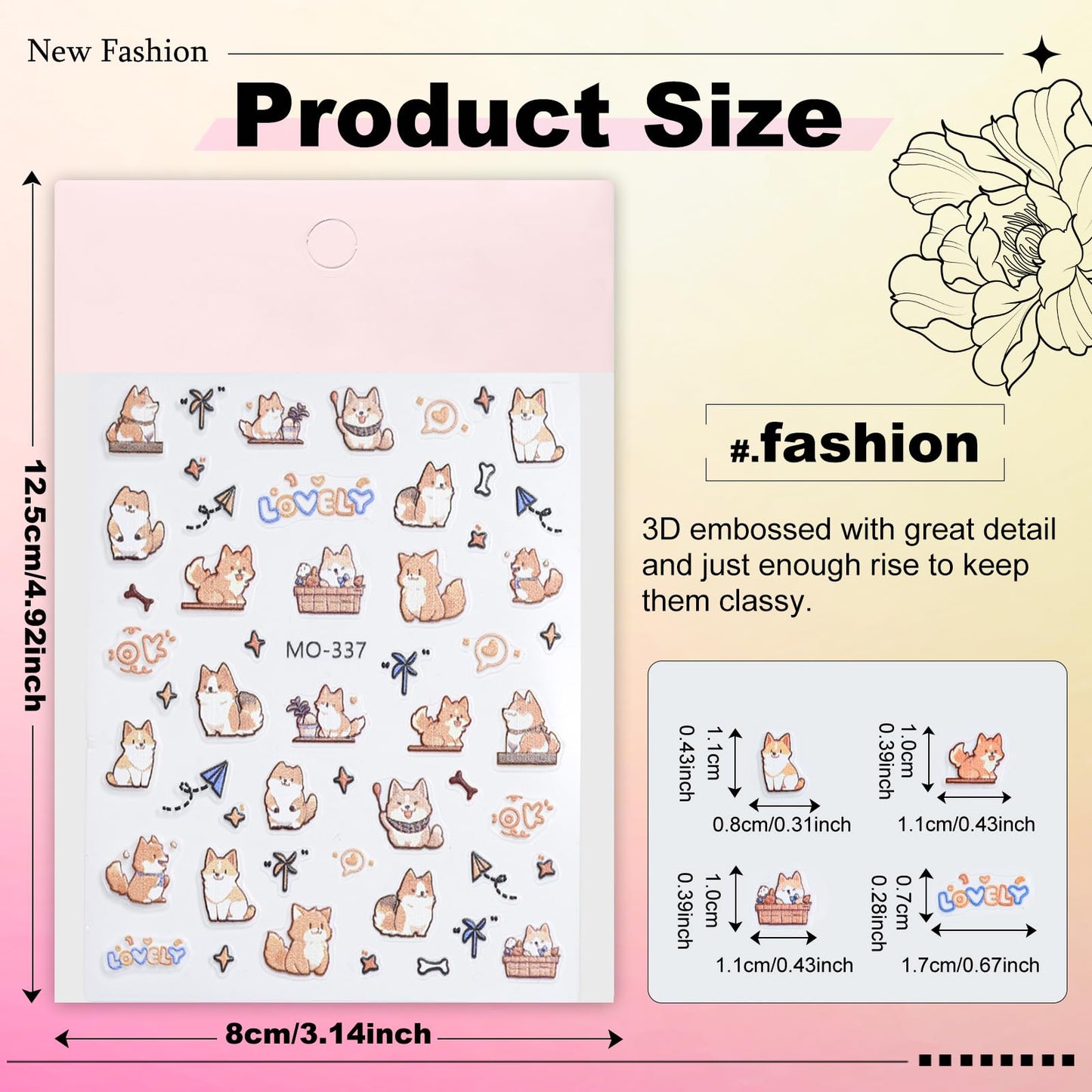 6 Sheets Cute Cat Dog Nail Stickers for Nail Art Adorable Kitty Bow Designs 3D Embossed Self Adhesive Nail Decals for Women DIY Manicure Decoration YX1234