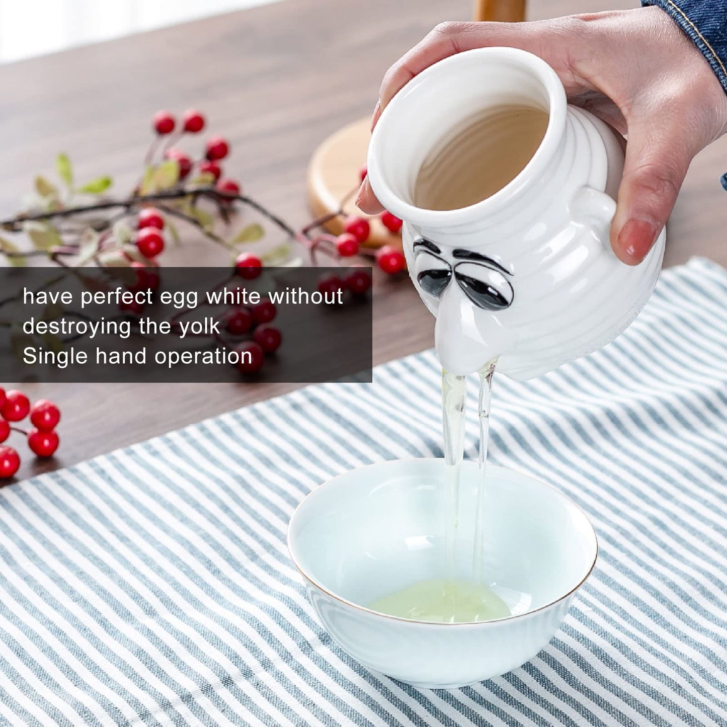 Ceramic Egg Separator, Funny Cartoon Ceramic Egg White and Yolk Separator Mug Kitchen Gadget Dishwasher Safe Ceramicly Mug for Home Cooks White Elephant Gift