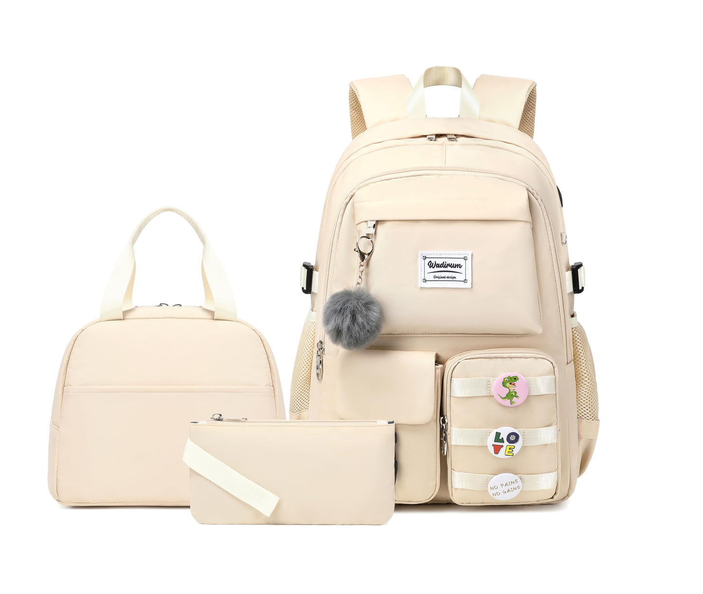 Wadirum Women Casual Backpack Set Girl School Bookbag Set Cute Laptop Ruaksack Beige